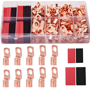 TKDMR 160Pcs Copper Wire Lugs AWG2 4 6 8 10 12 with Heat Shrink Set, 80Pcs Battery Cable Ends Ring Terminals Connectors Tubing Assortment Kit