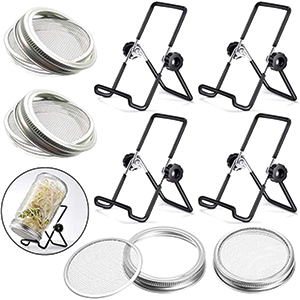 Sprouting Jar Lid (32oz Glass Jars) with 4 Pack Stainless Steel Sprouting Stands