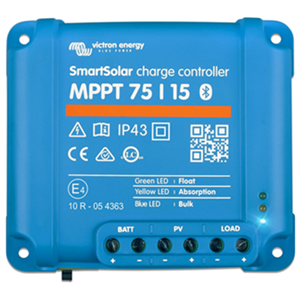 Victron Energy SmartSolar MPPT Solar Charge Controller (Bluetooth) - Charge Controllers for Solar Panels - 75V, 15 amp, 12/24-Volt